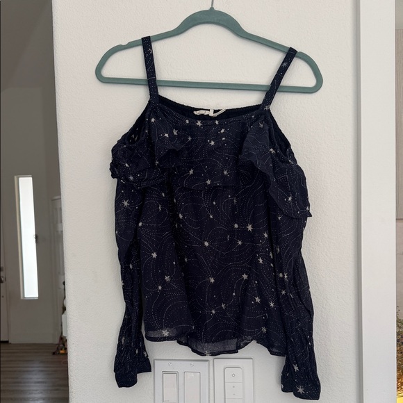 Floreat Tops - Free People Navy Star-Print Cold-Shoulder Camisole